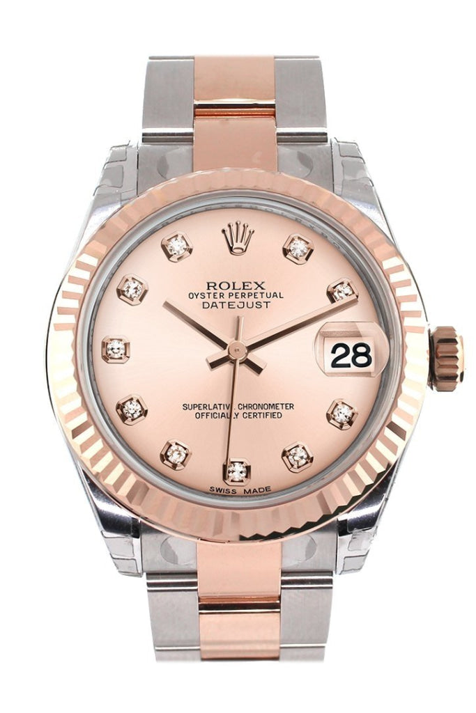 Rolex Datejust 31 Pink Diamond Dial Fluted Bezel 18K Rose Gold Two Tone Ladies Watch 178271 Pre-owned