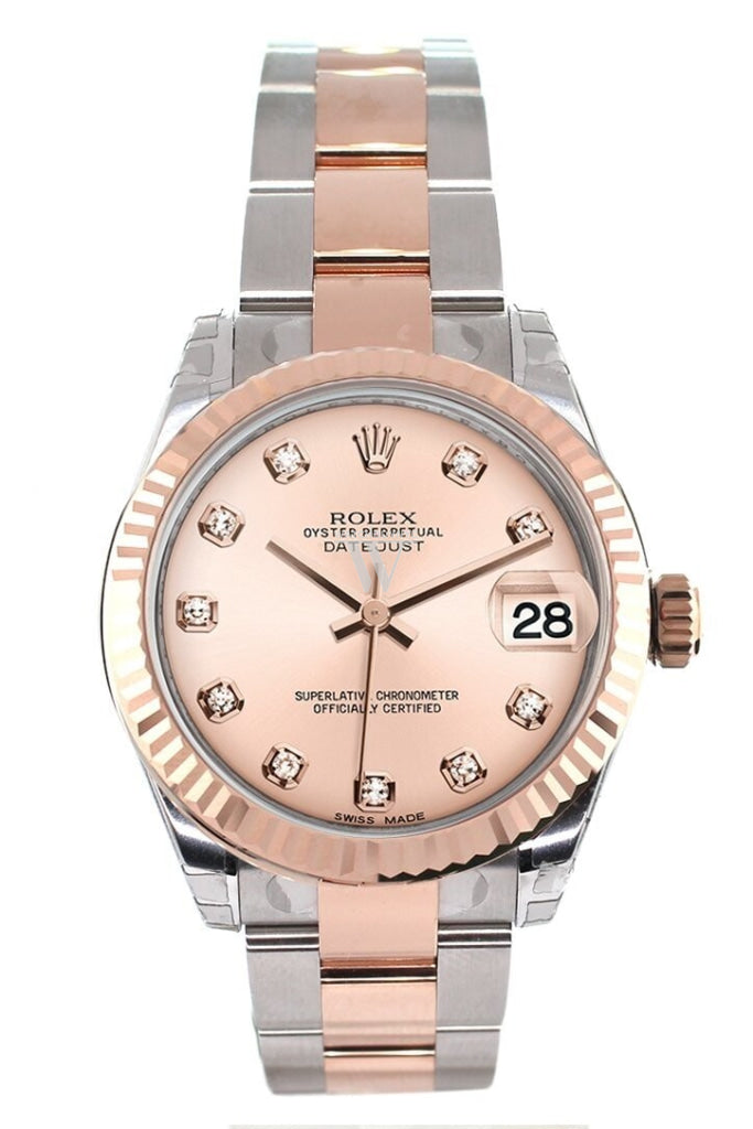 Rolex Datejust 31 Pink Diamond Dial Fluted Bezel 18K Rose Gold Two Tone Ladies Watch 178271 Pre-owned
