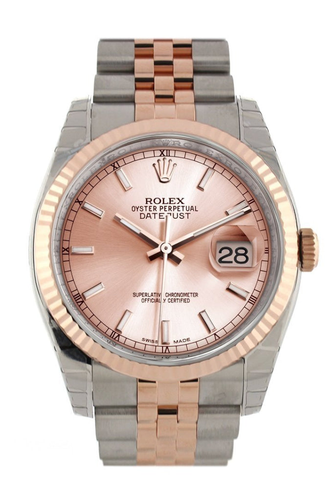 Rolex Datejust 36 Pink Dial Fluted Steel and 18k Rose Gold Jubilee Watch 116231 Pre-owned