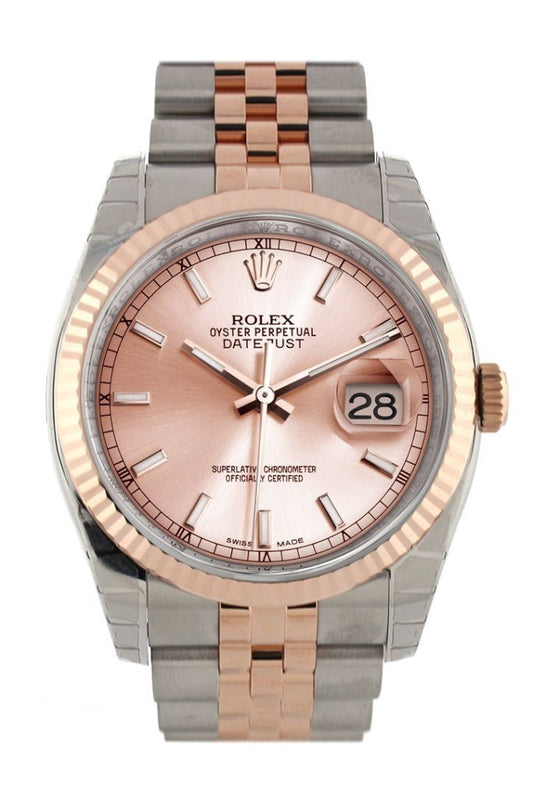 Rolex Datejust 36 Pink Dial Fluted Steel and 18k Rose Gold Jubilee Watch 116231 Pre-owned