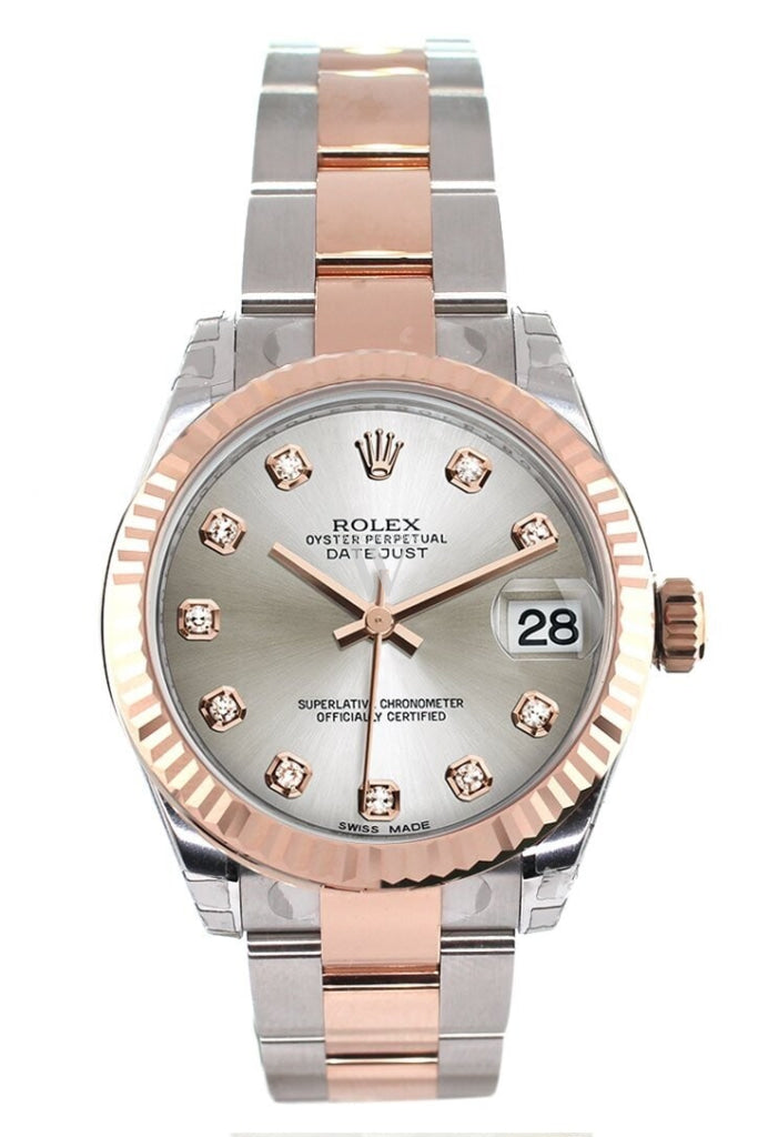 Rolex Datejust 31 Silver Diamond Dial Fluted Bezel 18K Rose Gold Two Tone Ladies Watch 178271 Pre-owned