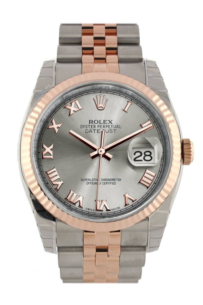 Rolex Datejust 36 Steel Roman Dial Fluted Steel and 18k Rose Gold Jubilee Watch 116231 Pre-owned