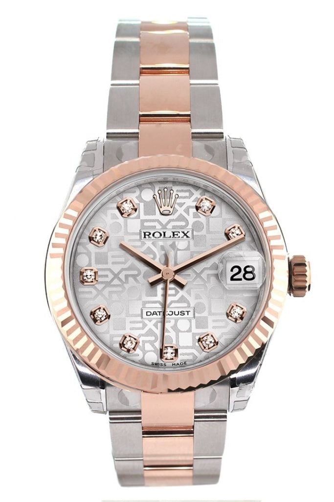 Rolex Datejust 31 Silver Jubilee Diamond Dial Fluted Bezel 18K Rose Gold Two Tone Ladies Watch 178271 Pre-owned