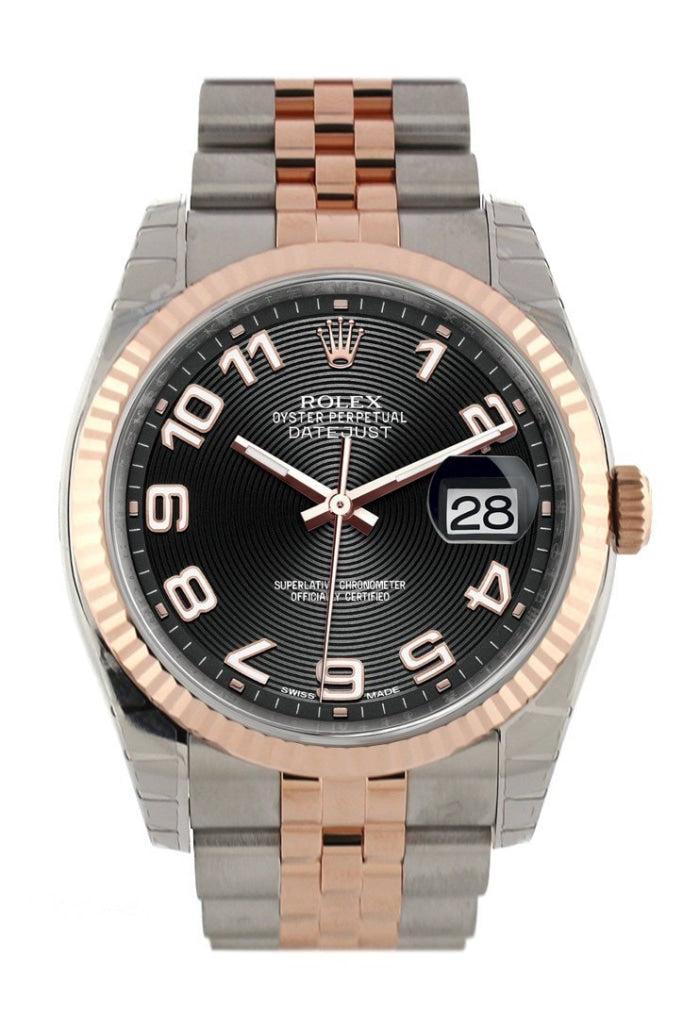 Rolex Datejust 36 Black Concentric Dial Fluted Steel and 18k Rose Gold Jubilee Watch 116231 Pre-owned