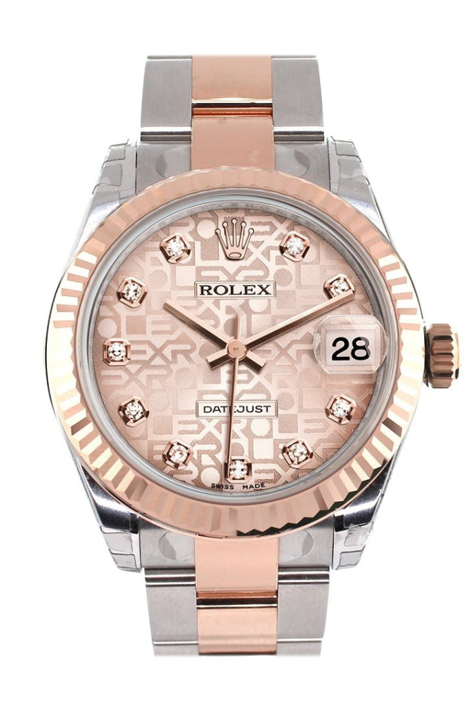 Rolex Datejust 31 Pink Jubilee Diamond Dial Fluted Bezel 18K Rose Gold Two Tone Ladies Watch 178271 Pre-owned