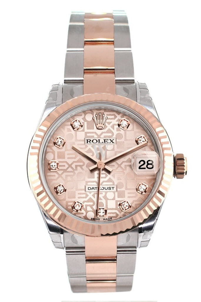 Rolex Datejust 31 Pink Jubilee Diamond Dial Fluted Bezel 18K Rose Gold Two Tone Ladies Watch 178271 Pre-owned