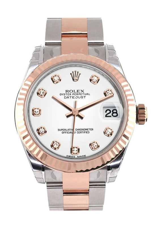 Rolex Datejust 31 White Diamond Dial Fluted Bezel 18K Rose Gold Two Tone Ladies Watch 178271 Pre-owned