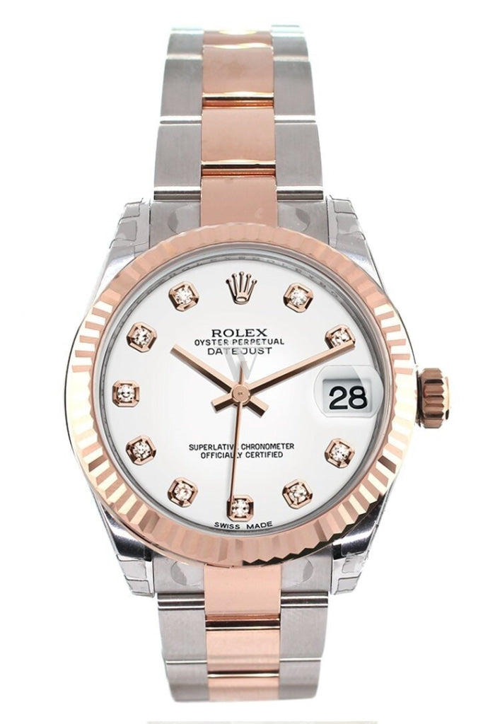 Rolex Datejust 31 White Diamond Dial Fluted Bezel 18K Rose Gold Two Tone Ladies Watch 178271 Pre-owned