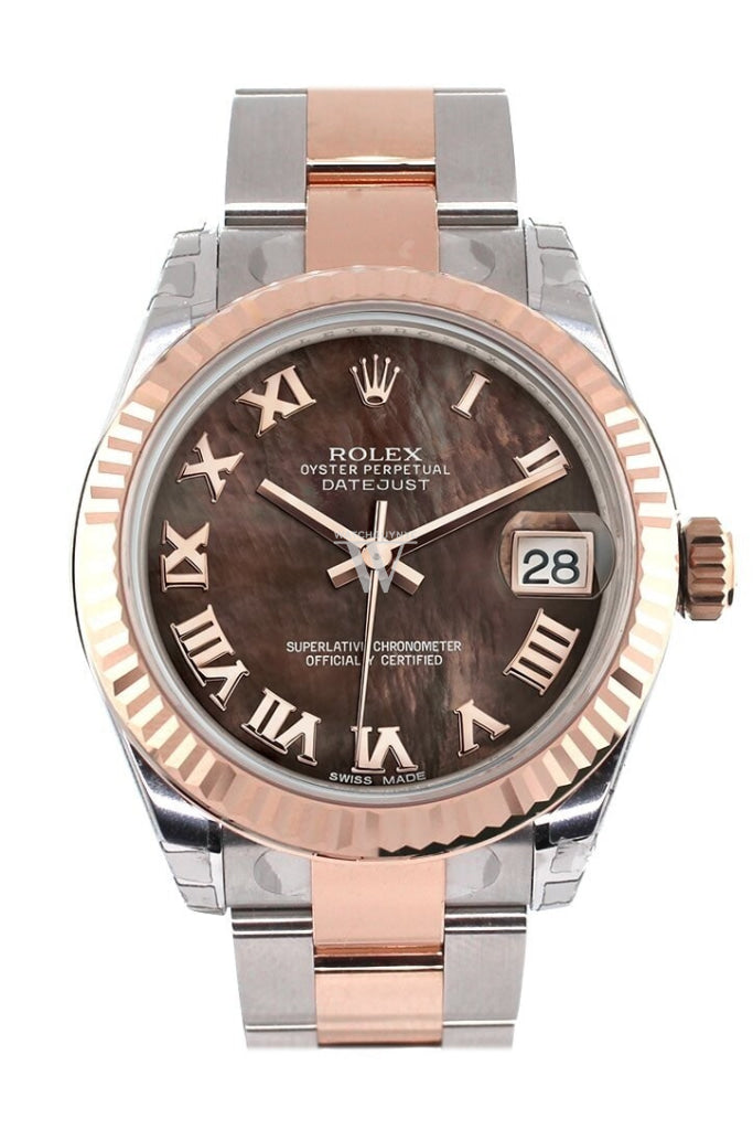 Rolex Datejust 31 Black Mother of Pearl Roman Dial Fluted Bezel 18K Rose Gold Two Tone Ladies Watch 178271 Pre-owned