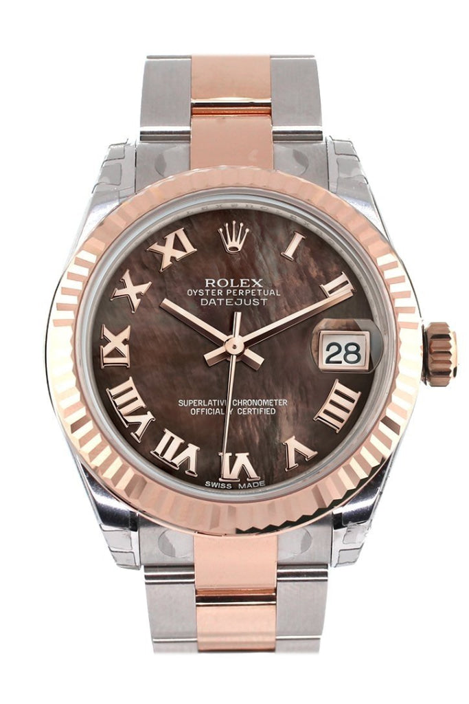Rolex Datejust 31 Black Mother of Pearl Roman Dial Fluted Bezel 18K Rose Gold Two Tone Ladies Watch 178271 Pre-owned