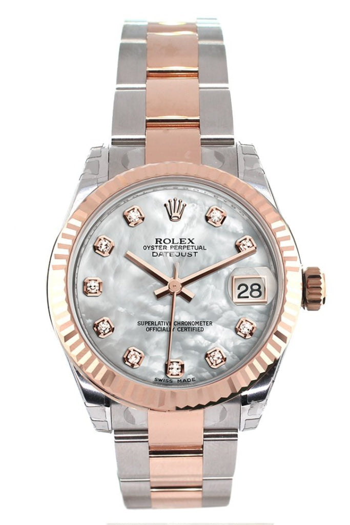 Rolex Datejust 31 White Mother of Pearl Diamond Dial Fluted Bezel 18K Rose Gold Two Tone Ladies Watch 178271 Pre-owned