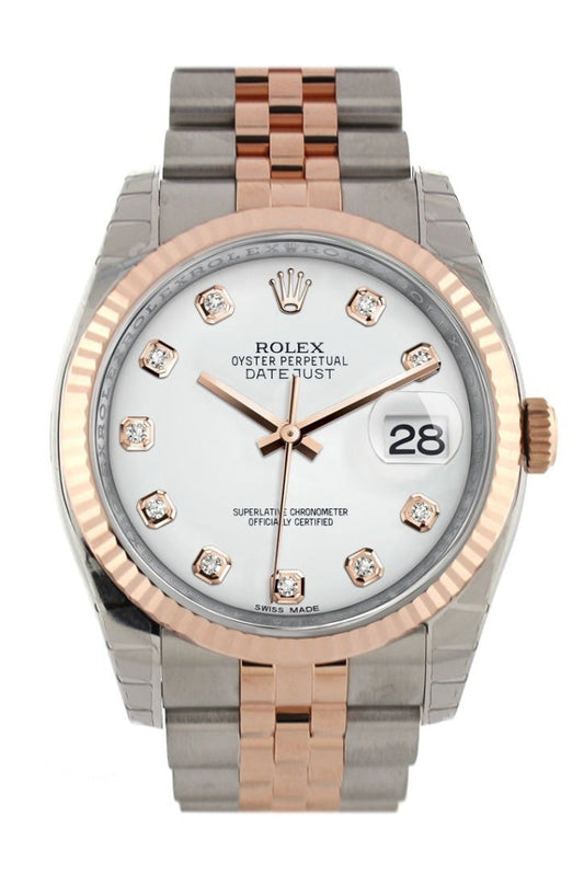 Rolex Datejust 36 White diamonds Dial Fluted Steel and 18k Rose Gold Jubilee Watch 116231 Pre-owned