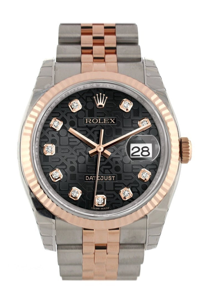 Rolex Datejust 36 Black Jubilee design diamonds Dial Fluted Steel and 18k Rose Gold Jubilee Watch 116231 Pre-owned