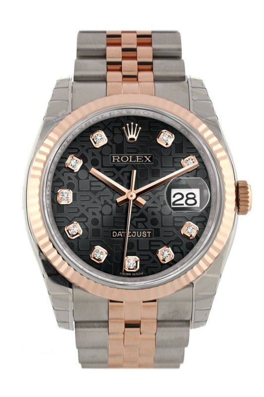 Rolex Datejust 36 Black Jubilee design diamonds Dial Fluted Steel and 18k Rose Gold Jubilee Watch 116231 Pre-owned
