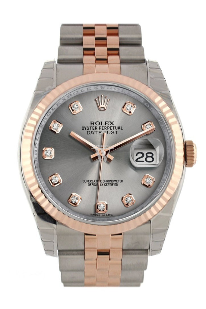 Rolex Datejust 36 Steel diamonds Dial Fluted Steel and 18k Rose Gold Jubilee Watch 116231 Pre-owned