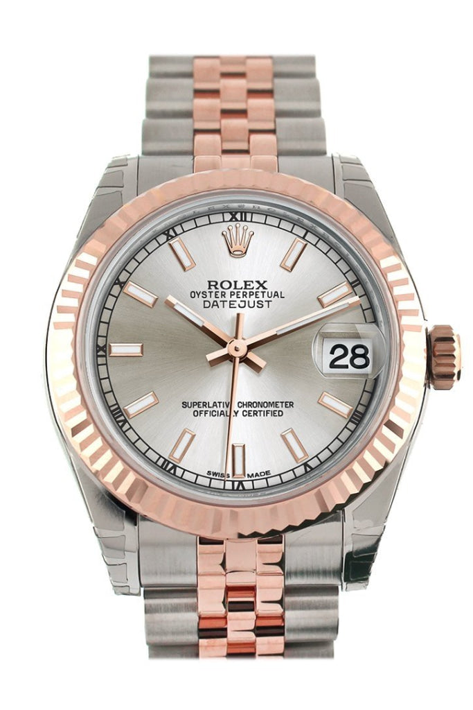 Rolex Datejust 31 Silver Dial Fluted Bezel 18K Rose Gold Two Tone Jubilee Ladies Watch 178271 Pre-owned