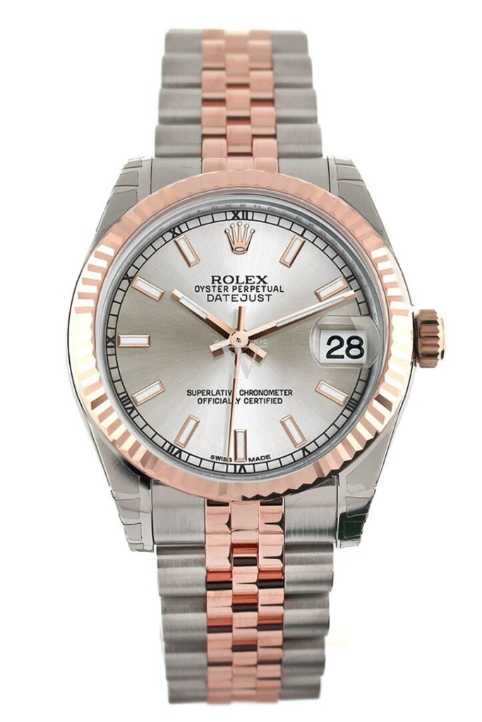 Rolex Datejust 31 Silver Dial Fluted Bezel 18K Rose Gold Two Tone Jubilee Ladies Watch 178271 Pre-owned