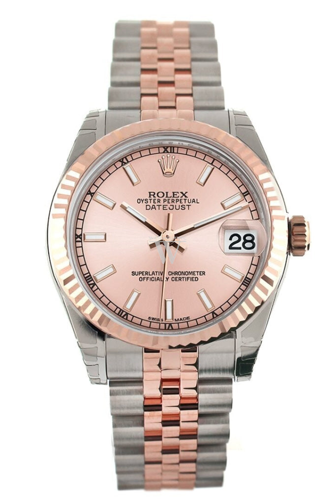 Rolex Datejust 31 Pink Dial Fluted Bezel 18K Rose Gold Two Tone Jubilee Ladies Watch 178271 Pre-owned