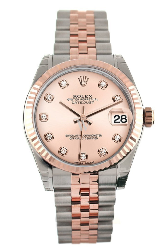 Rolex Datejust 31 Pink Diamond Dial  Fluted Bezel 18K Rose Gold Two Tone Jubilee Ladies Watch 178271 Pre-owned