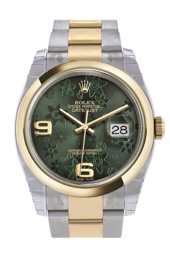 Rolex Datejust 36 Green floral motif Dial 18k Gold Two Tone Oyster Watch 116203 Pre-owned