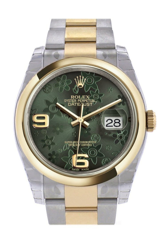 Rolex Datejust 36 Green floral motif Dial 18k Gold Two Tone Oyster Watch 116203 Pre-owned