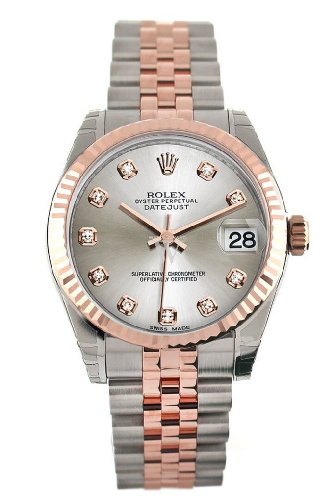 Rolex Datejust 31 Silver Diamond Dial  Fluted Bezel 18K Rose Gold Two Tone Jubilee Ladies Watch 178271 Pre-owned