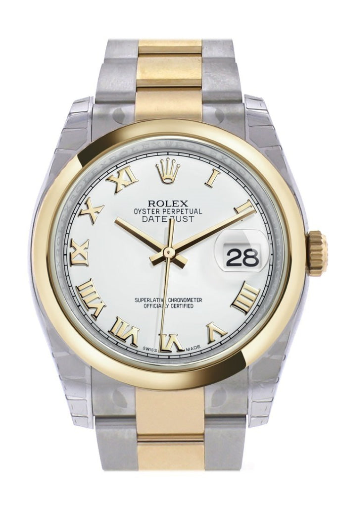 Rolex Datejust 36 White Roman Dial 18k Gold Two Tone Oyster Watch 116203 Pre-owned