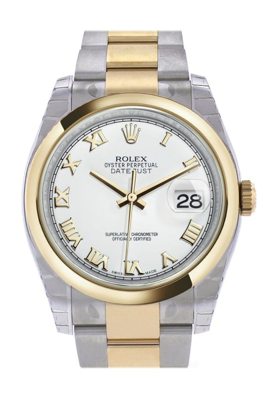 Rolex Datejust 36 White Roman Dial 18k Gold Two Tone Oyster Watch 116203 Pre-owned