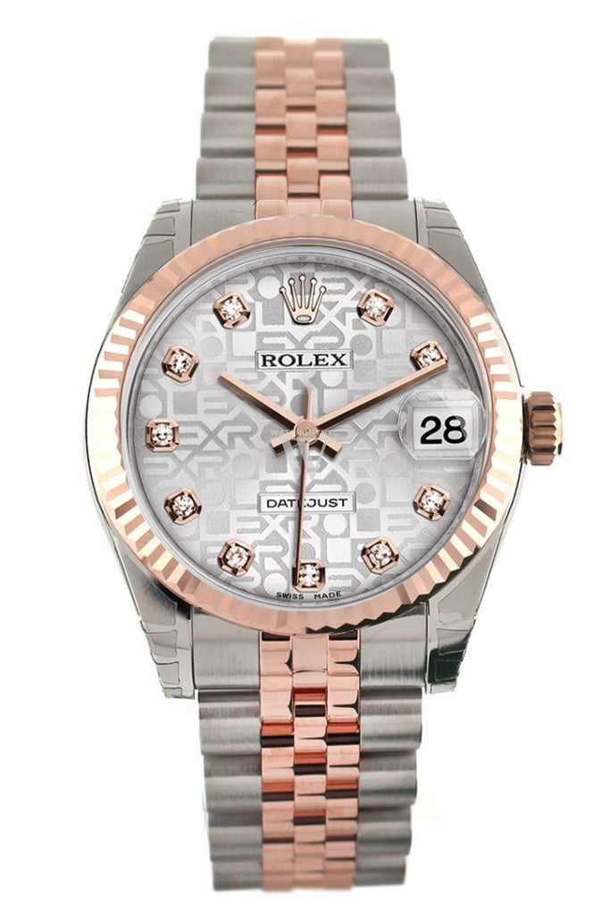 Rolex Datejust 31 Silver Jubilee Diamond Dial Fluted Bezel 18K Rose Gold Two Tone Jubilee Ladies Watch 178271 Pre-owned