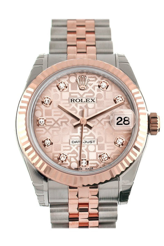 Rolex Datejust 31 Pink Jubilee Diamond Dial 18K Rose Gold Two Tone Ladies Watch 178271 Pre-owned