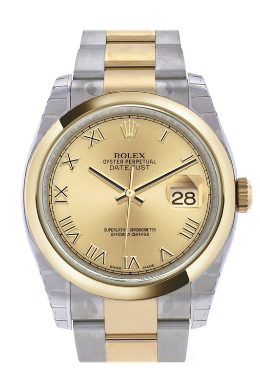 Rolex Datejust 36 Champagne Roman Dial 18k Gold Two Tone Oyster Watch 116203 Pre-owned
