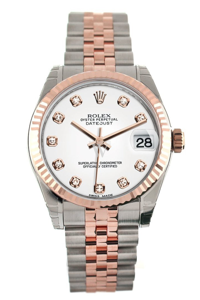 Rolex Datejust 31 White Diamond Dial Fluted Bezel 18K Rose Gold Two Tone Jubilee Ladies Watch 178271 Pre-owned
