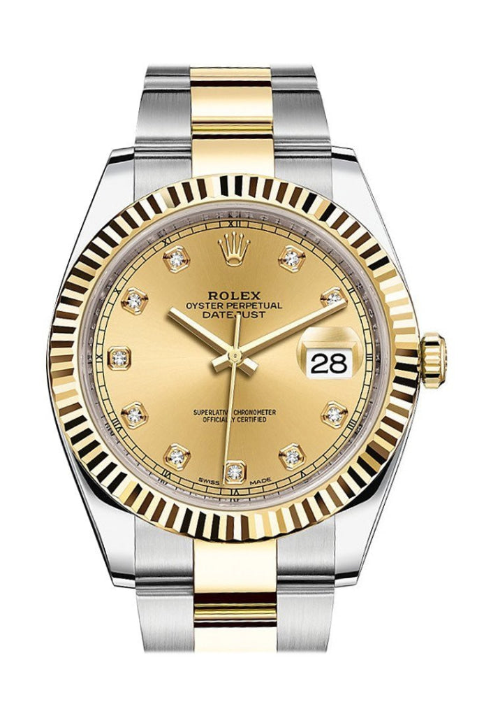 Rolex Datejust 41 Champagne Diamond Dial Steel and 18K Yellow Gold Oyster Men's Watch 126333