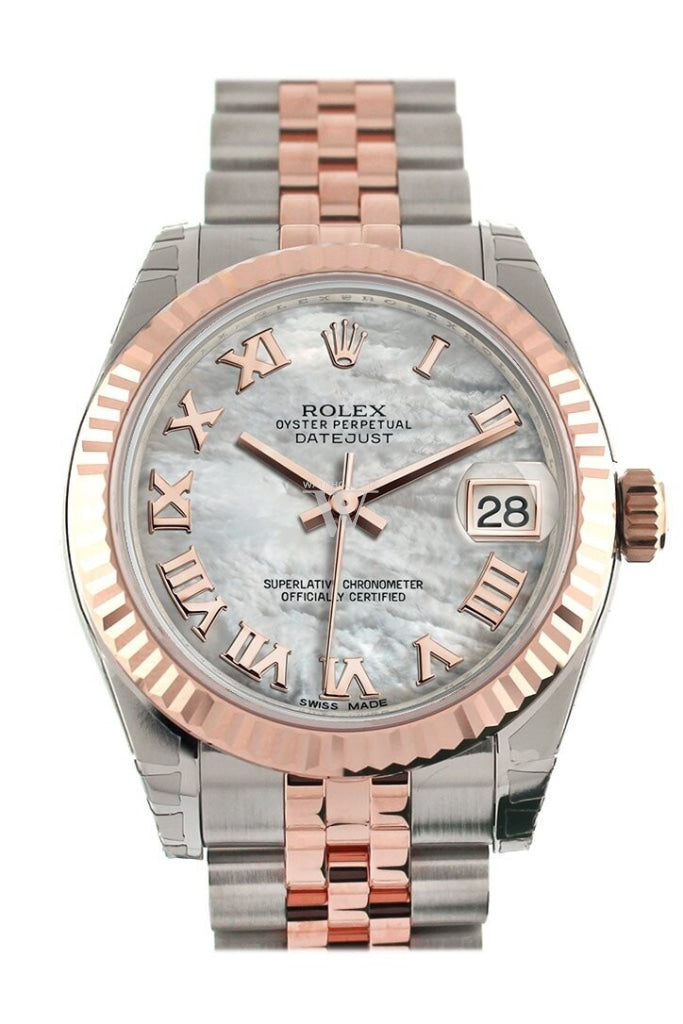 Rolex Datejust 31 White Mother of Pearl Roman Dial Fluted Bezel 18K Rose Gold Two Tone Jubilee Ladies Watch 178271 Pre-owned