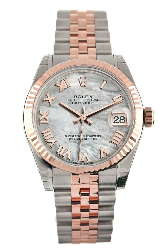 Rolex Datejust 31 White Mother of Pearl Roman Dial Fluted Bezel 18K Rose Gold Two Tone Jubilee Ladies Watch 178271 Pre-owned