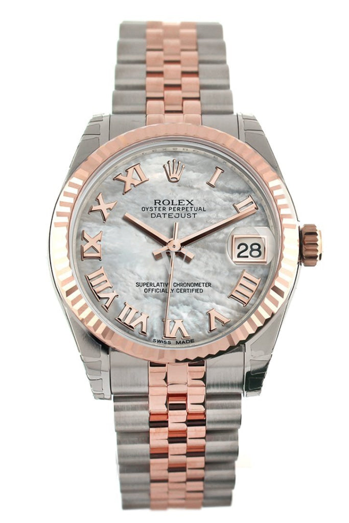 Rolex Datejust 31 White Mother of Pearl Roman Dial Fluted Bezel 18K Rose Gold Two Tone Jubilee Ladies Watch 178271 Pre-owned