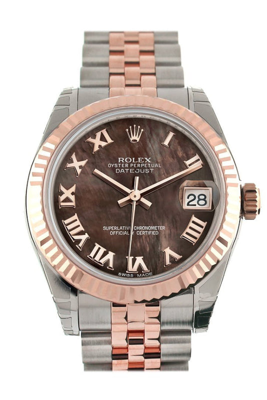 Rolex Datejust 31 Black Mother of Pearl Roman Dial  Fluted Bezel 18K Rose Gold Two Tone Jubilee Ladies Watch 178271 Pre-owned