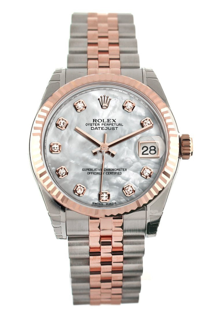 Rolex Datejust 31 White Mother of Pearl Diamond Dial Fluted Bezel 18K Rose Gold Two Tone Jubilee Ladies Watch 178271 Pre-owned