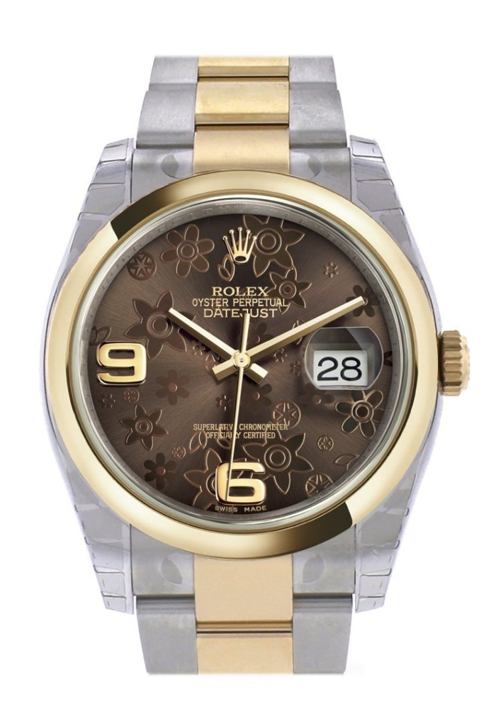 Rolex Datejust 36 Bronze floral motif Dial 18k Gold Two Tone Oyster Watch 116203 Pre-owned