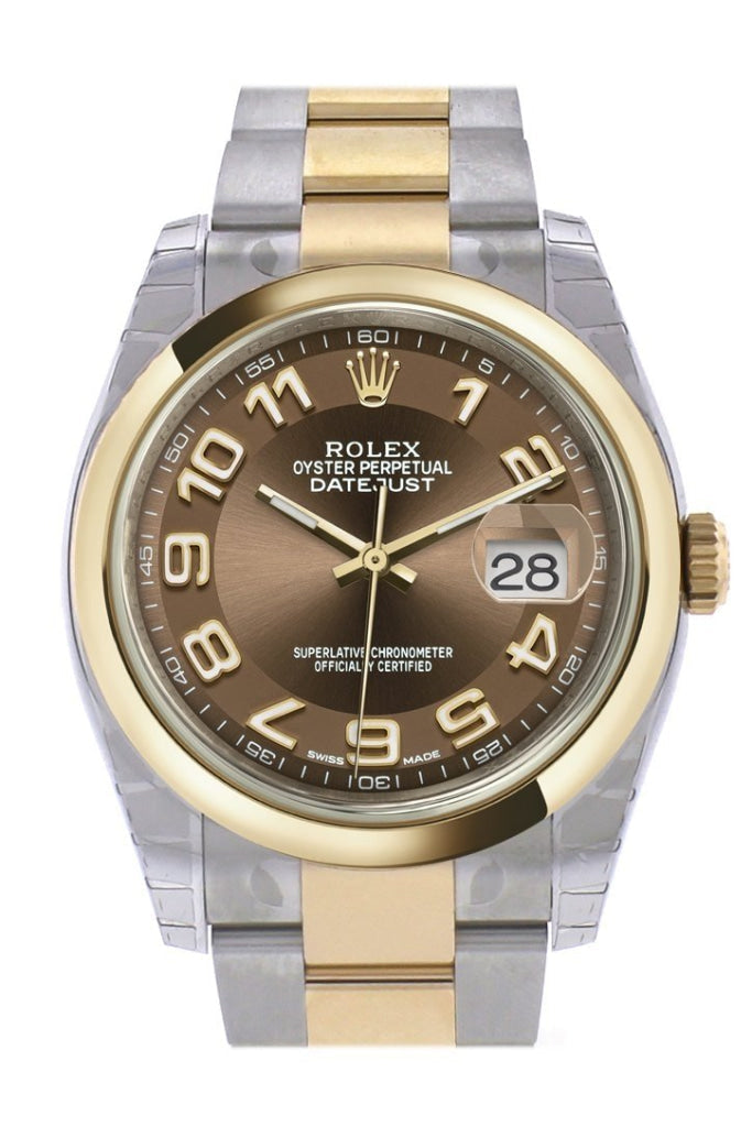 Rolex Datejust 36 Bronze Arab Dial 18k Gold Two Tone Oyster Watch 116203 Pre-owned