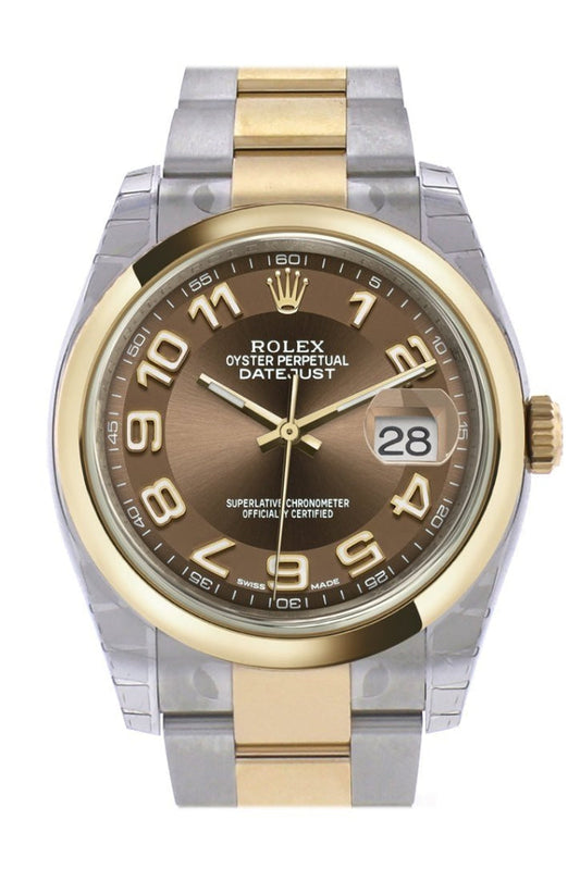 Rolex Datejust 36 Bronze Arab Dial 18k Gold Two Tone Oyster Watch 116203 Pre-owned