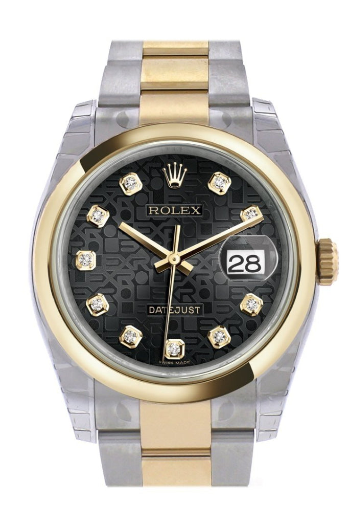 Rolex Datejust 36 Black Jubilee Diamond Dial 18k Gold Two Tone Oyster Watch 116203 Pre-owned