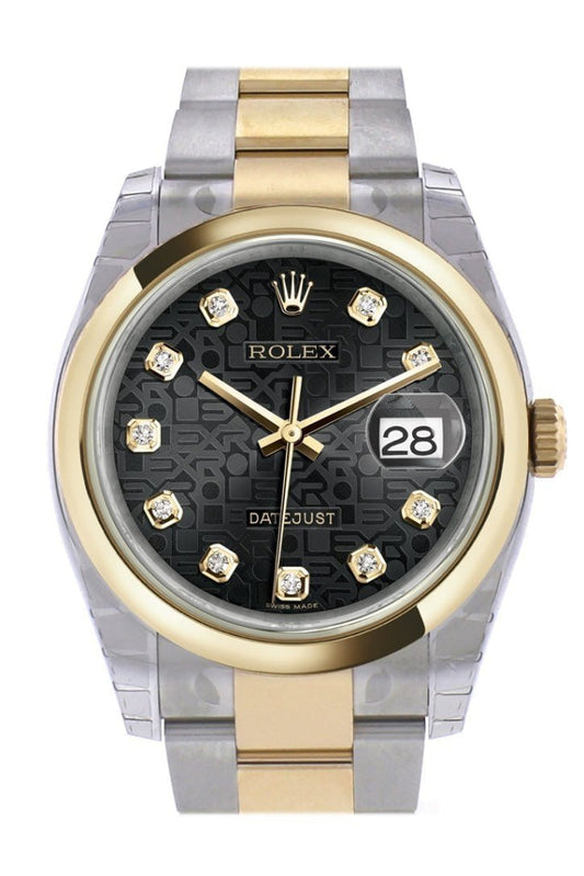 Rolex Datejust 36 Black Jubilee Diamond Dial 18k Gold Two Tone Oyster Watch 116203 Pre-owned
