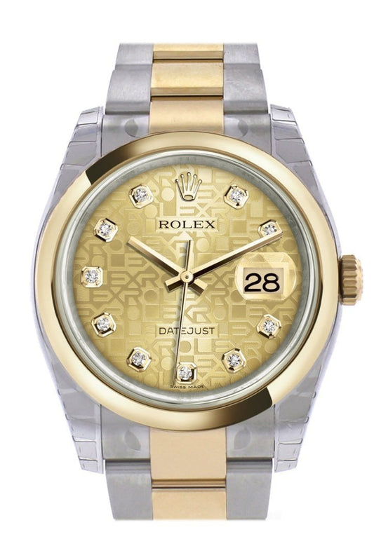 Rolex Datejust 36 Champagne-colour Jubilee Diamond Dial 18k Gold Two Tone Oyster Watch 116203 Pre-owned