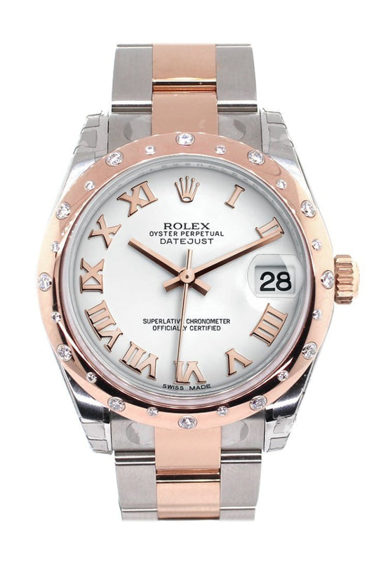 Rolex Datejust 31 White Roman Dial Diamond Bezel 18K Rose Gold Two Tone Ladies Watch 178341 Pre-owned