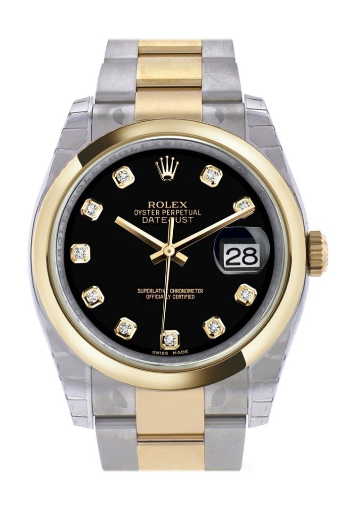 Rolex Datejust 36 Black Diamond Dial 18k Gold Two Tone Oyster Watch 116203 Pre-owned