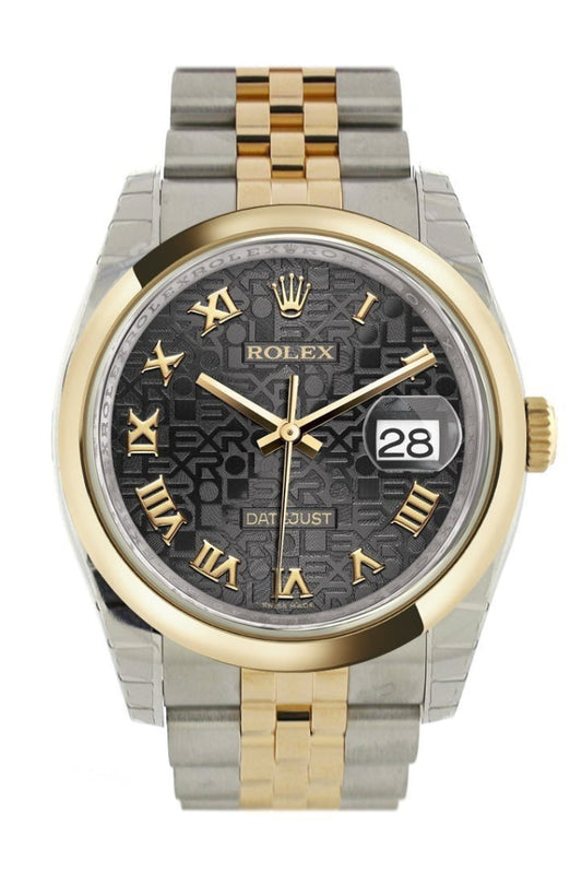 Rolex Datejust 36 Black Jubilee Roman Dial 18k Gold Two Tone Jubilee Watch 116203 Pre-owned