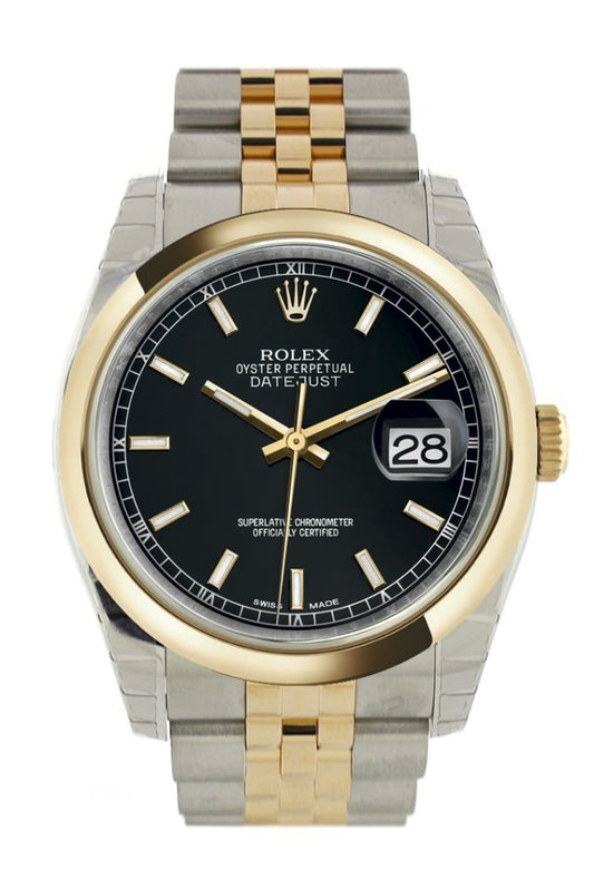 Rolex Datejust 36 Black Dial 18k Gold Two Tone Jubilee Watch 116203 Pre-owned
