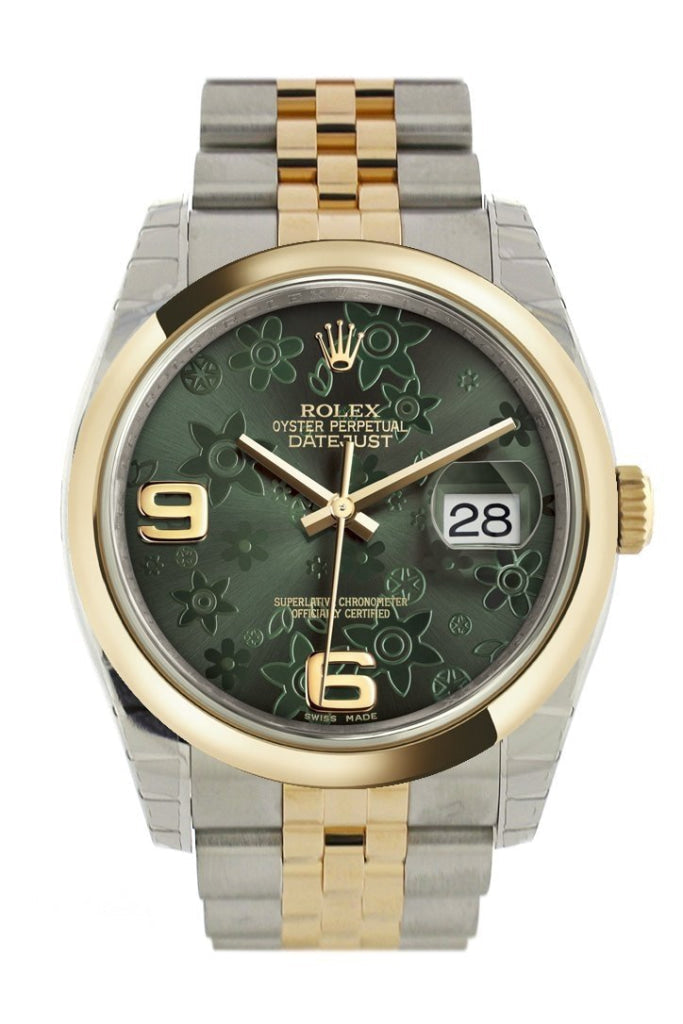 Rolex Datejust 36 Green floral motif Dial 18k Gold Two Tone Jubilee Watch 116203 Pre-owned