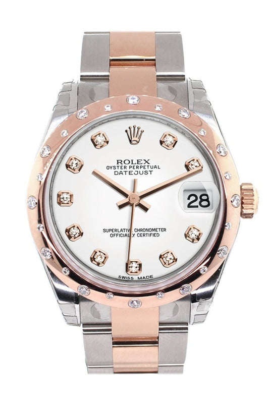 Rolex Datejust 31 White Diamond Dial Diamond Bezel 18K Rose Gold Two Tone Ladies Watch 178341 Pre-owned